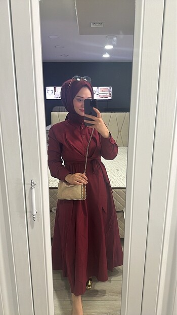 Zara Bordo kuşaklı elbise