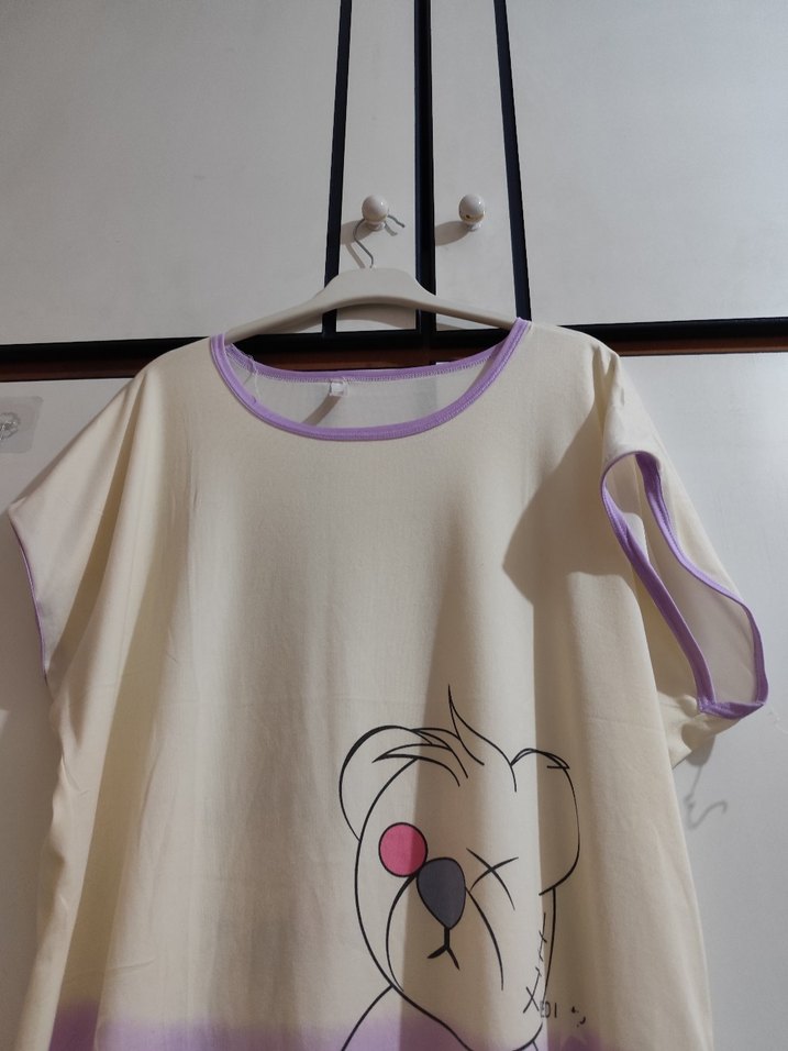 Mor Baskılı Kısa Kollu Midi Gecelik standart beden - Görsel 2