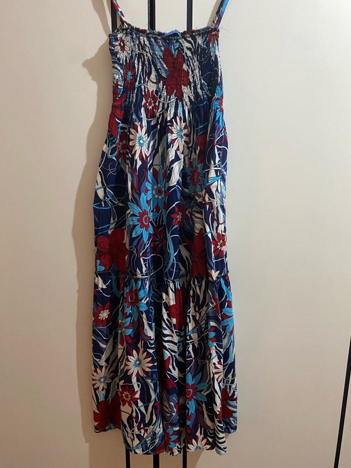 Çiçek Desenli Uzun Askılı Bohem Elbise - Görsel 2