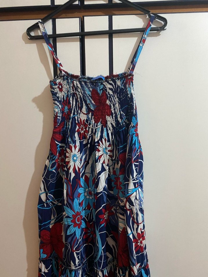 Çiçek Desenli Uzun Askılı Bohem Elbise - Görsel 3