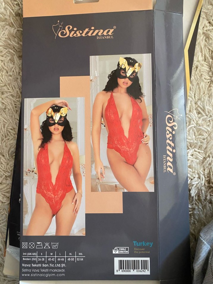 Kırmızı Parlak dantelli fantazi gecelik - Görsel 2