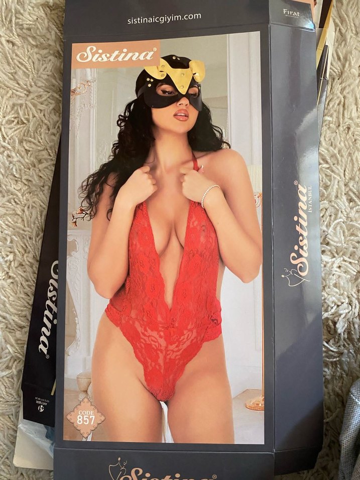 Kırmızı Parlak dantelli fantazi gecelik - Görsel 3