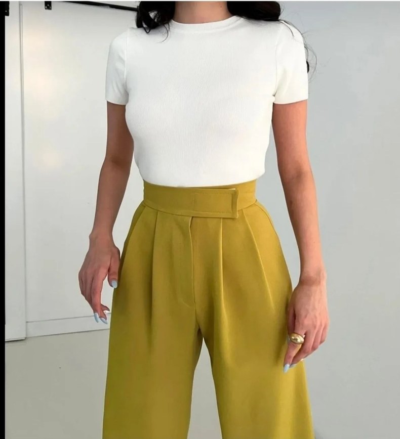 yağ yeşili Kadın Kumaş Pantolon - Görsel 2