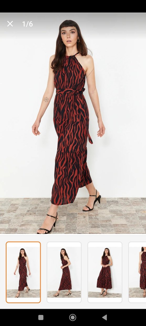 Kahverengi Zebra Desenli Uzun Askılı Elbise - Görsel 2