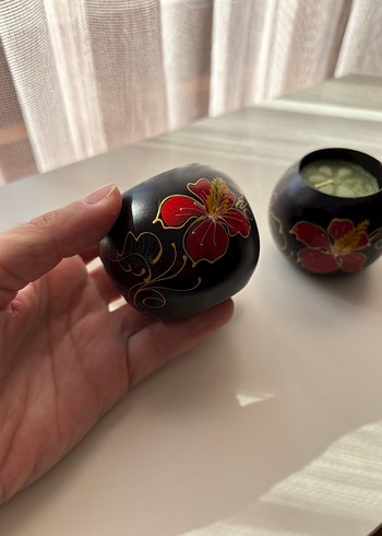 Beden siyah Renk Siyah Çiçek Desenli Mumluk Seti