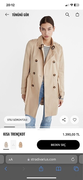 s Beden ten rengi Renk Stradivarius trençkot