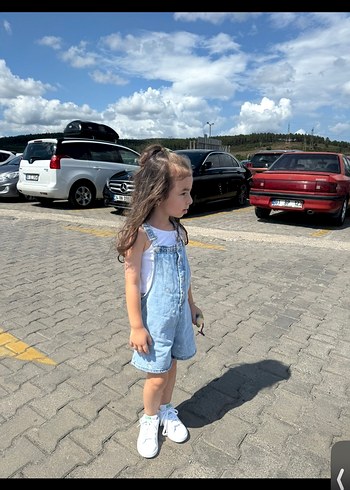 Kız Çocuk Mavi Bağcıklı Denim Tulum