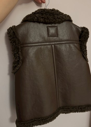 Kahverengi Kürklü Deri Biker Yelek - Görsel 3