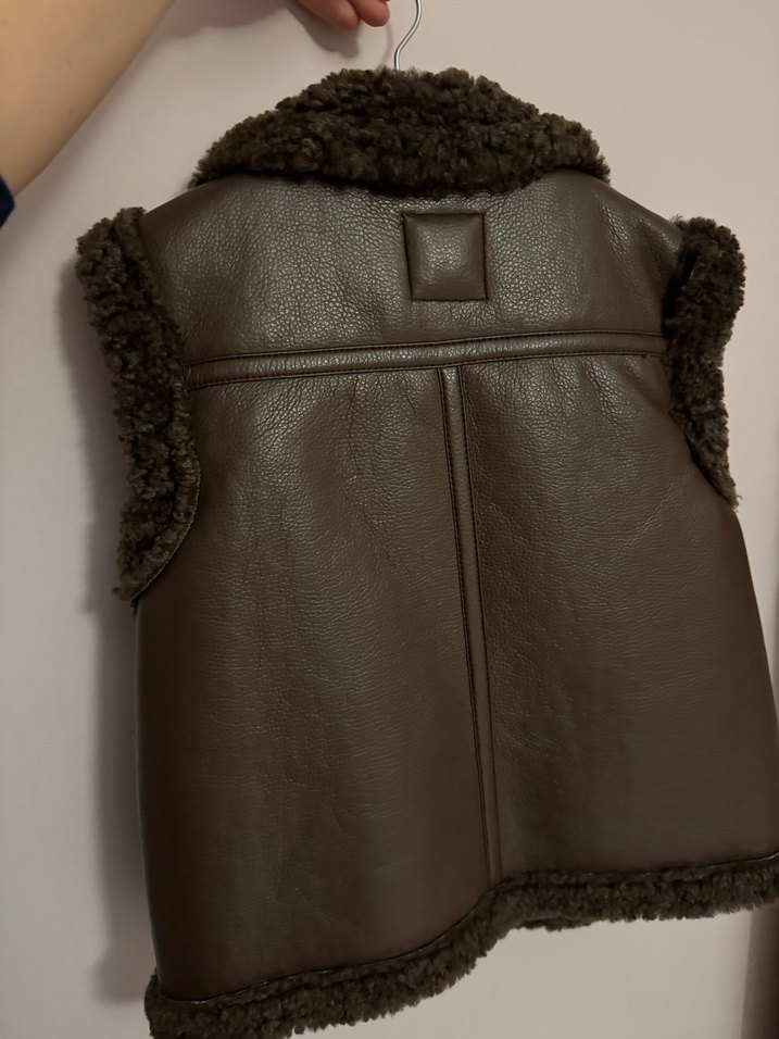 Kahverengi Kürklü Deri Biker Yelek - Görsel 3