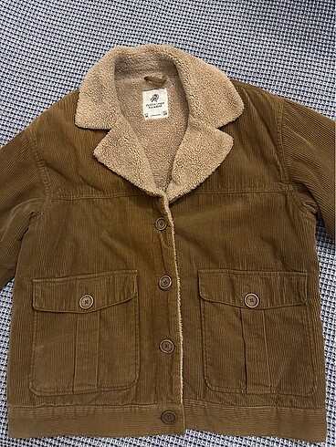 Tüylü kaban vintage kadife kahverengi pull&bear