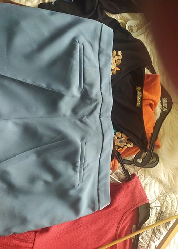 46 Beden Mavi Midi Kadın Kumaş Pantolon
