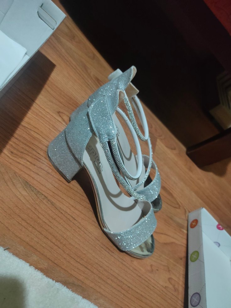 Gümüş simli topuklu ayakkabı - Görsel 3