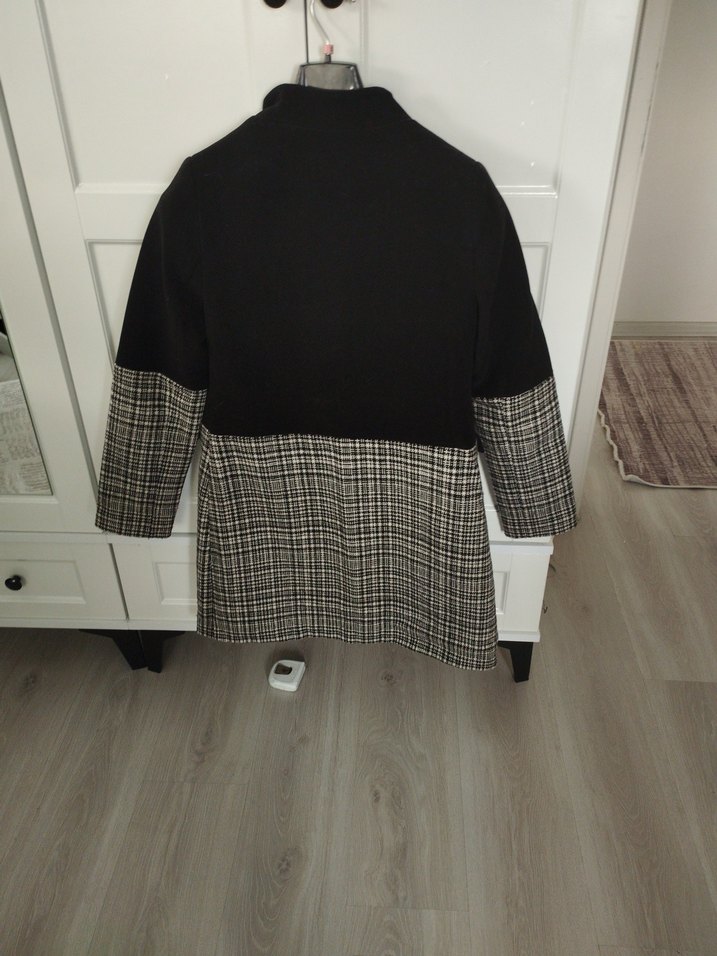 Adil ışık i Siyah Kareli Kısa Kadın Kaban - Görsel 5