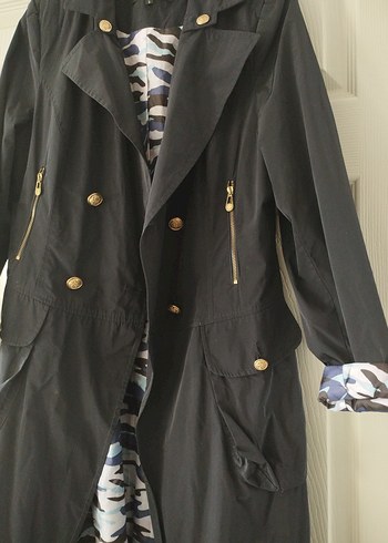 ghisa kadın Düğmeli Siyah Midi Trençkot - Görsel 2