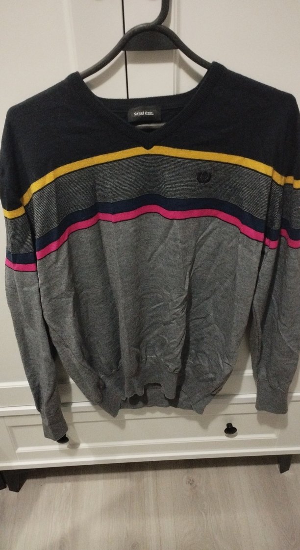 Sabri Özel Gri V Yakalı Erkek Triko Kazak - Görsel 2