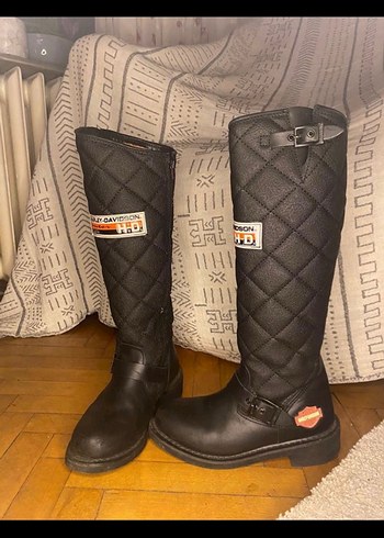 Siyah Deri Kadın Biker Dizüstü Botlar - Görsel 3