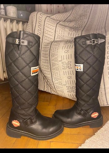 Siyah Deri Kadın Biker Dizüstü Botlar - Görsel 2