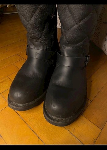 Siyah Deri Kadın Biker Dizüstü Botlar - Görsel 5