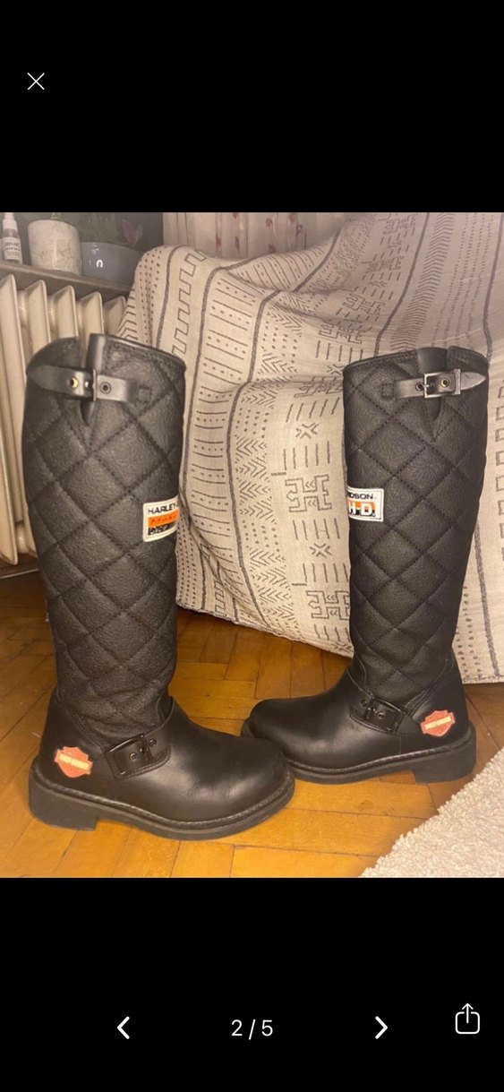 Siyah Deri Kadın Biker Dizüstü Botlar - Görsel 2