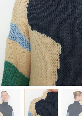 Rahat Kesim Çok Renkli Örgü Boğazlı Kazak - Görsel 4