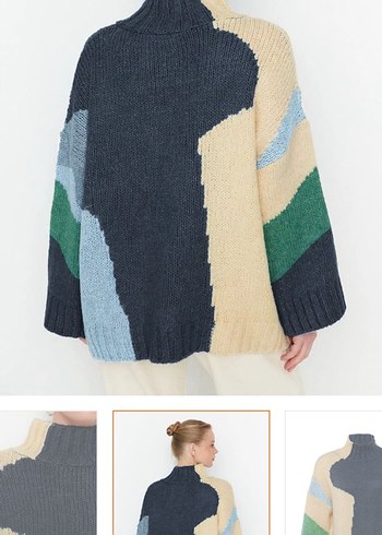 Rahat Kesim Çok Renkli Örgü Boğazlı Kazak - Görsel 2