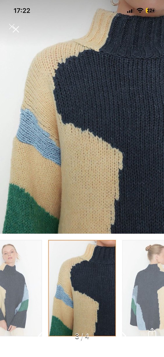 Rahat Kesim Çok Renkli Örgü Boğazlı Kazak - Görsel 4