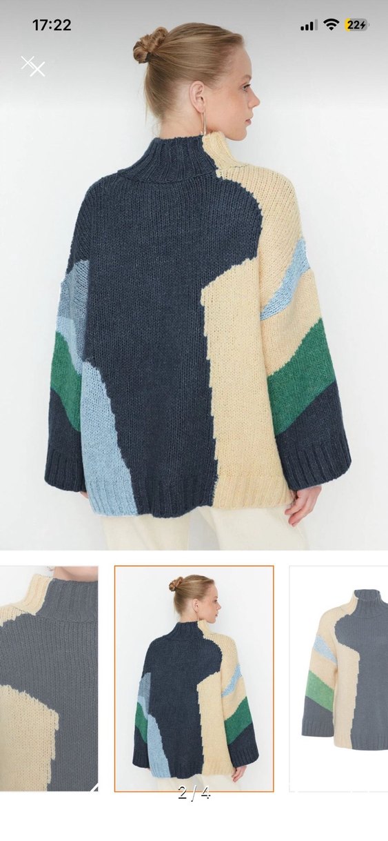 Rahat Kesim Çok Renkli Örgü Boğazlı Kazak - Görsel 2