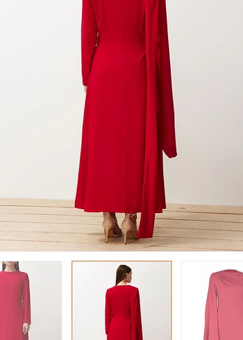 Kırmızı Uzun Kadın Elbise - Görsel 3