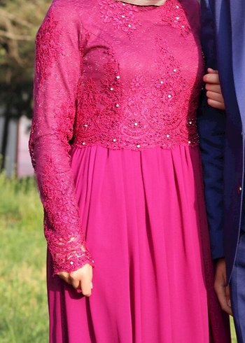 Bordo Uzun Kollu Drapeli Kadın Abiye Elbise - Görsel 2