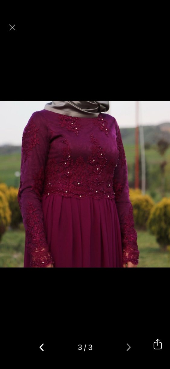 Bordo Uzun Kollu Drapeli Kadın Abiye Elbise - Görsel 3