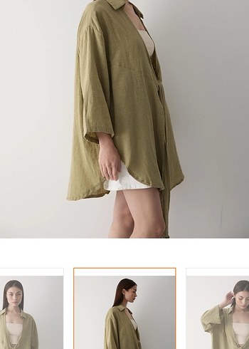 Keten Kumaş Bej Mini Kadın Kimono - Görsel 3