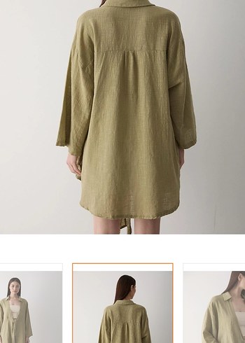 Keten Kumaş Bej Mini Kadın Kimono - Görsel 2