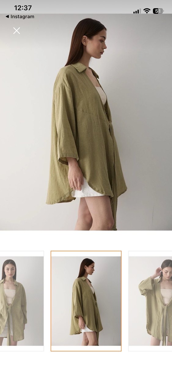 Keten Kumaş Bej Mini Kadın Kimono - Görsel 3