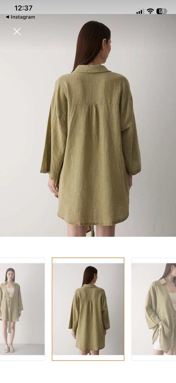 Keten Kumaş Bej Mini Kadın Kimono - Görsel 2