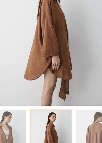 Kadın kahverengi Midi Uzun Kollu Salaş kimono - Görsel 3