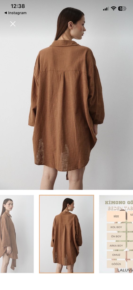 Kadın kahverengi Midi Uzun Kollu Salaş kimono - Görsel 4