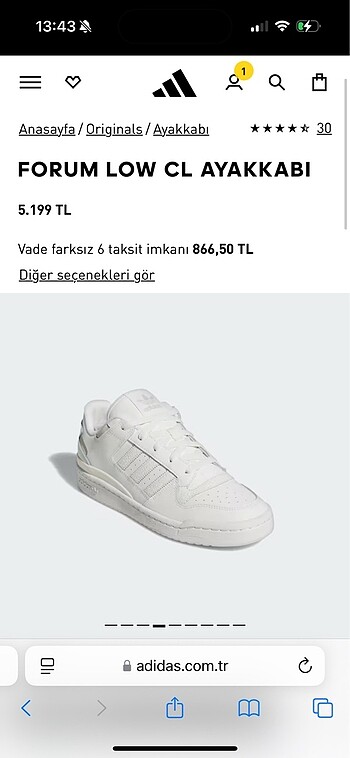 37 Beden beyaz Renk Adidas forum low cl kadın spor ayakkabı