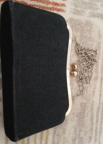 Zincir Detaylı Siyah Kadın Clutch Çanta