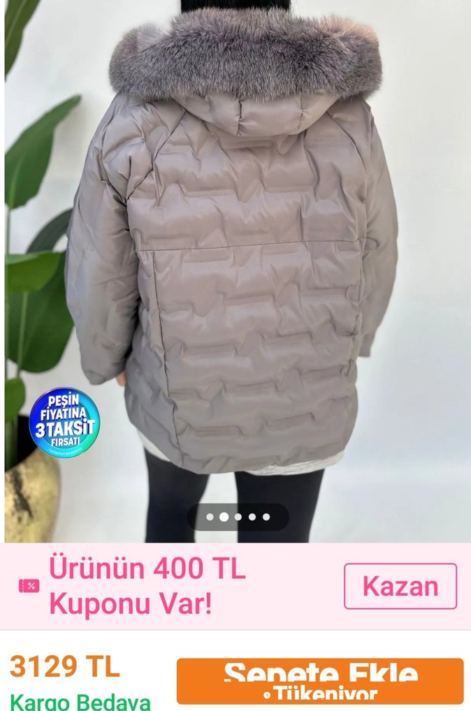 Gri Kadın Kışlık Kürklü Mont - Görsel 3