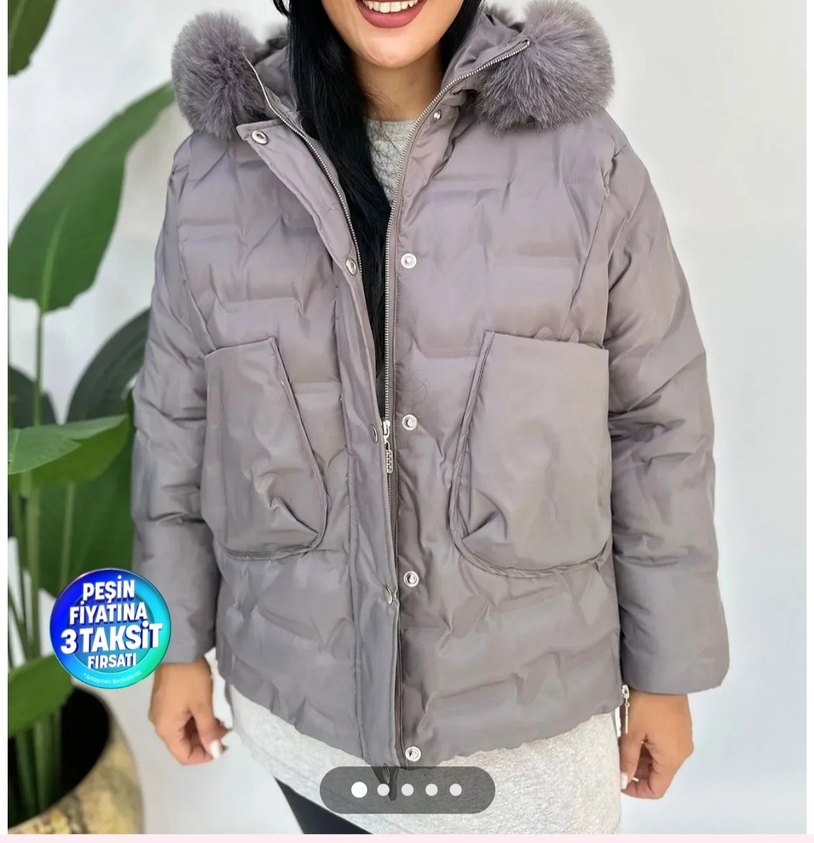 Gri Kadın Kışlık Kürklü Mont - Görsel 2