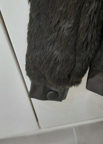 Kürk Detaylı siyah Deri Kadın Ceket - Görsel 6