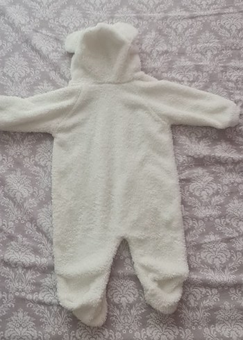 Bebek Kız Beyaz Kürklü Kapüşonlu Tulumu - Görsel 4