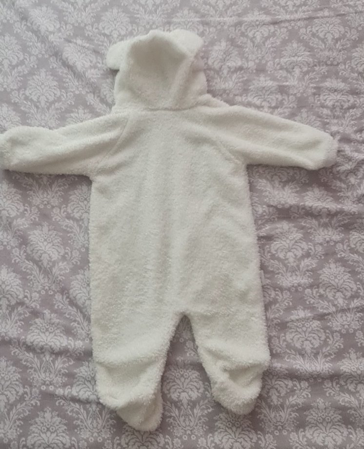 Bebek Kız Beyaz Kürklü Kapüşonlu Tulumu - Görsel 4