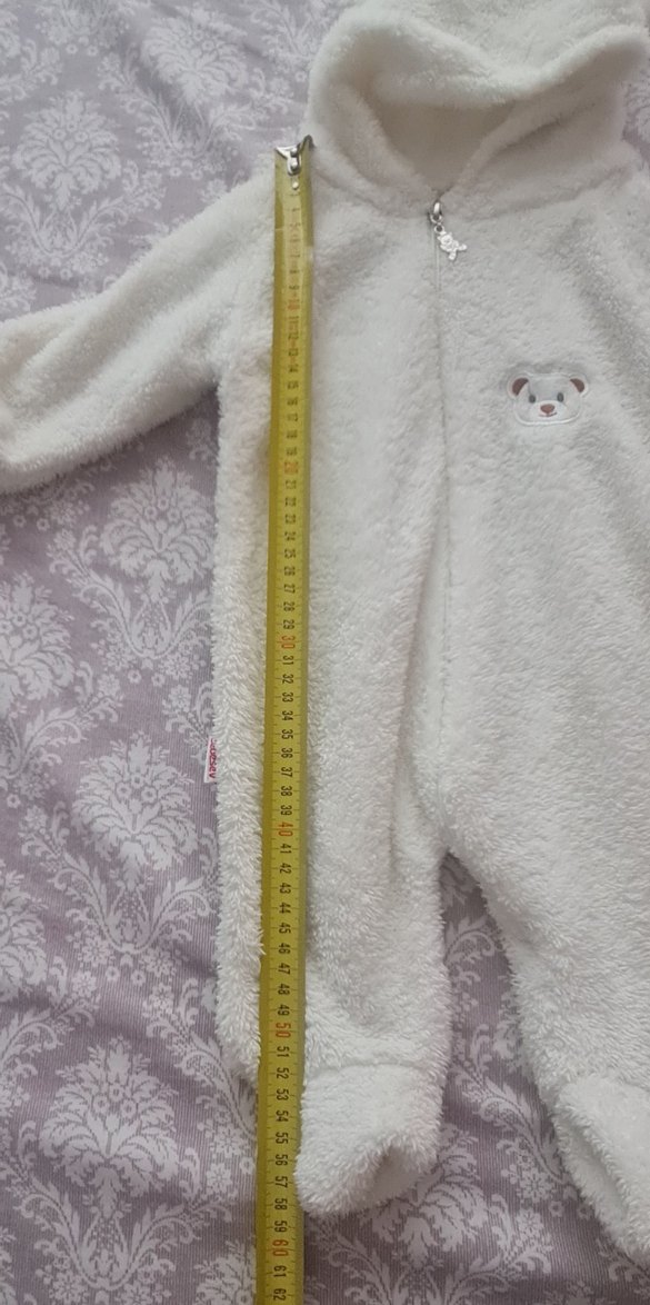 Bebek Kız Beyaz Kürklü Kapüşonlu Tulumu - Görsel 2