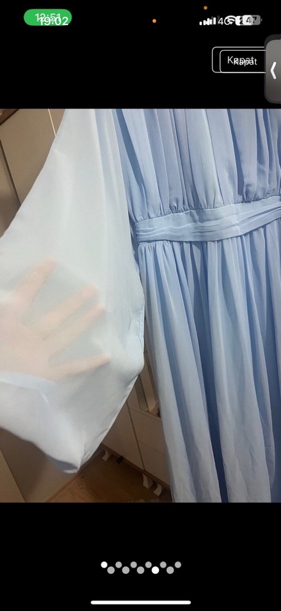 Kadın Mavi Uzun Tül Kollu Elbise - Görsel 3