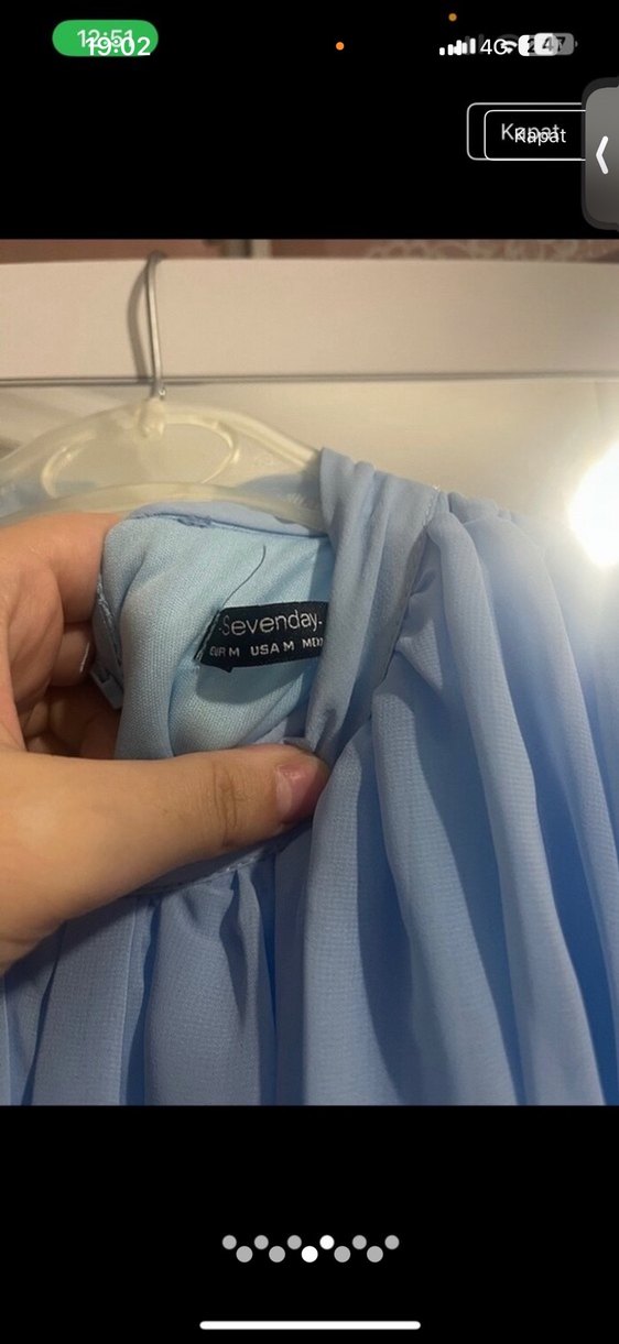 Kadın Mavi Uzun Tül Kollu Elbise - Görsel 4