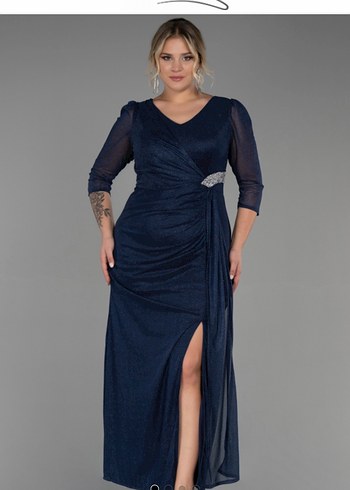 3/4 kol simli lacivert elbise - Görsel 2