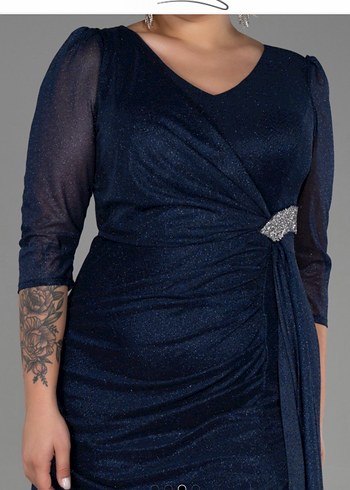 3/4 kol simli lacivert elbise - Görsel 3