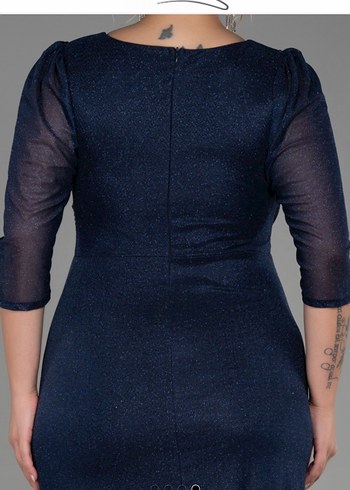 3/4 kol simli lacivert elbise - Görsel 5