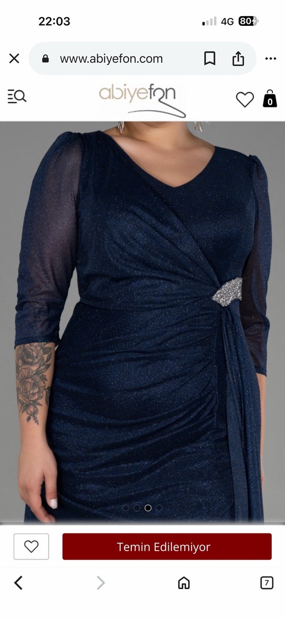 3/4 kol simli lacivert elbise - Görsel 3